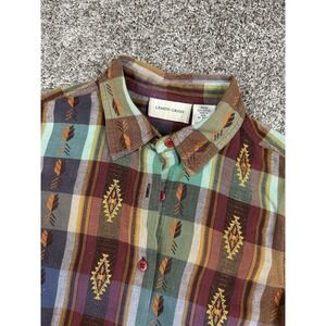 Vintage Lemon Grass‎ Plaid Button Up Shirt 8 Petite Aztec Southwestern Cotton